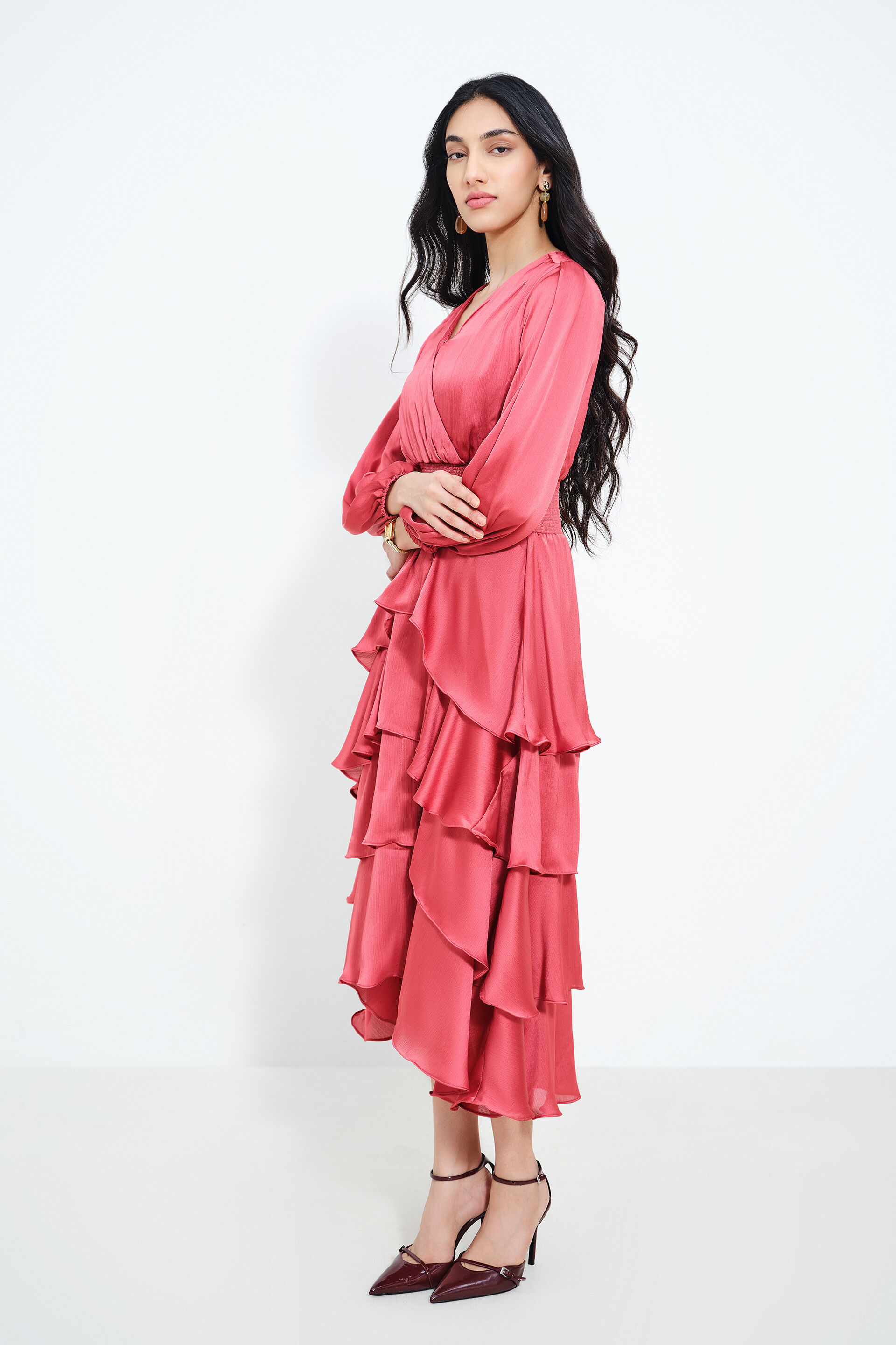 Rose Petal Cascade Dress, Rosewood, image 2